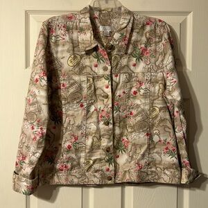 Christopher & Banks Tan Travel Floral Print Jacket Large